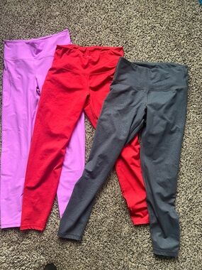 Old Navy Women’s Leggings Trio - Red, Lavender, Charcoal Leopard